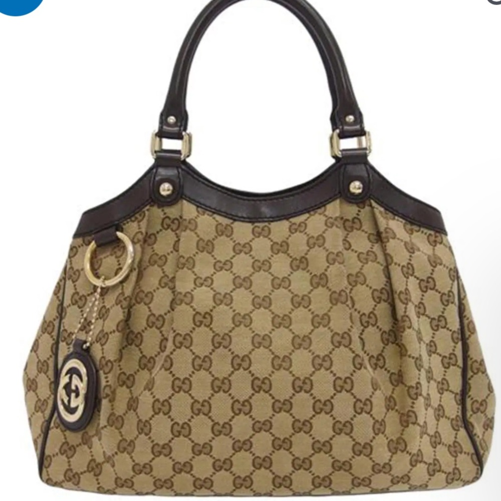 GENTLY USED - GUCCI BEIGE / BROWN GG CANVAS & LEATHER SUKEY TOTE SHOULDER BAG